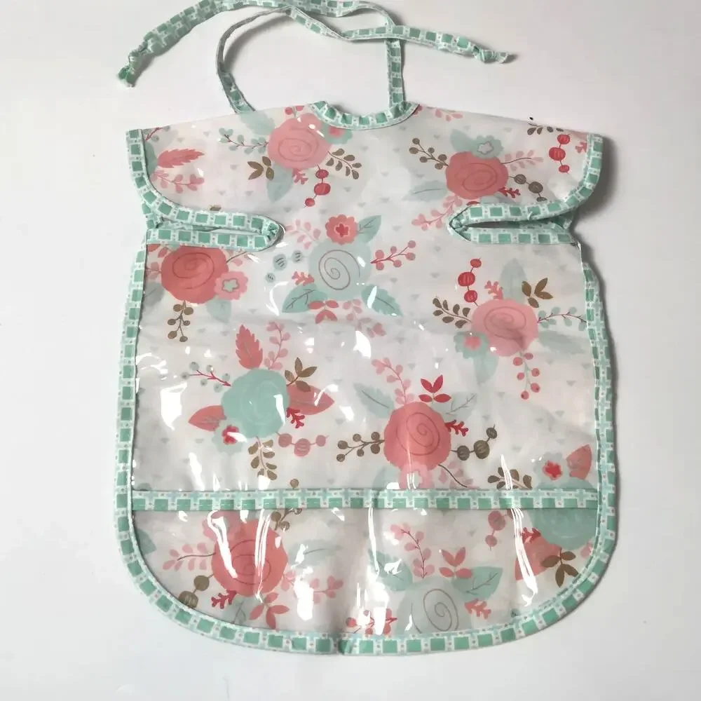 The Baby Guy Waterproof Full Coverage Floral Apron Bib Mint Green Pink Wipeable